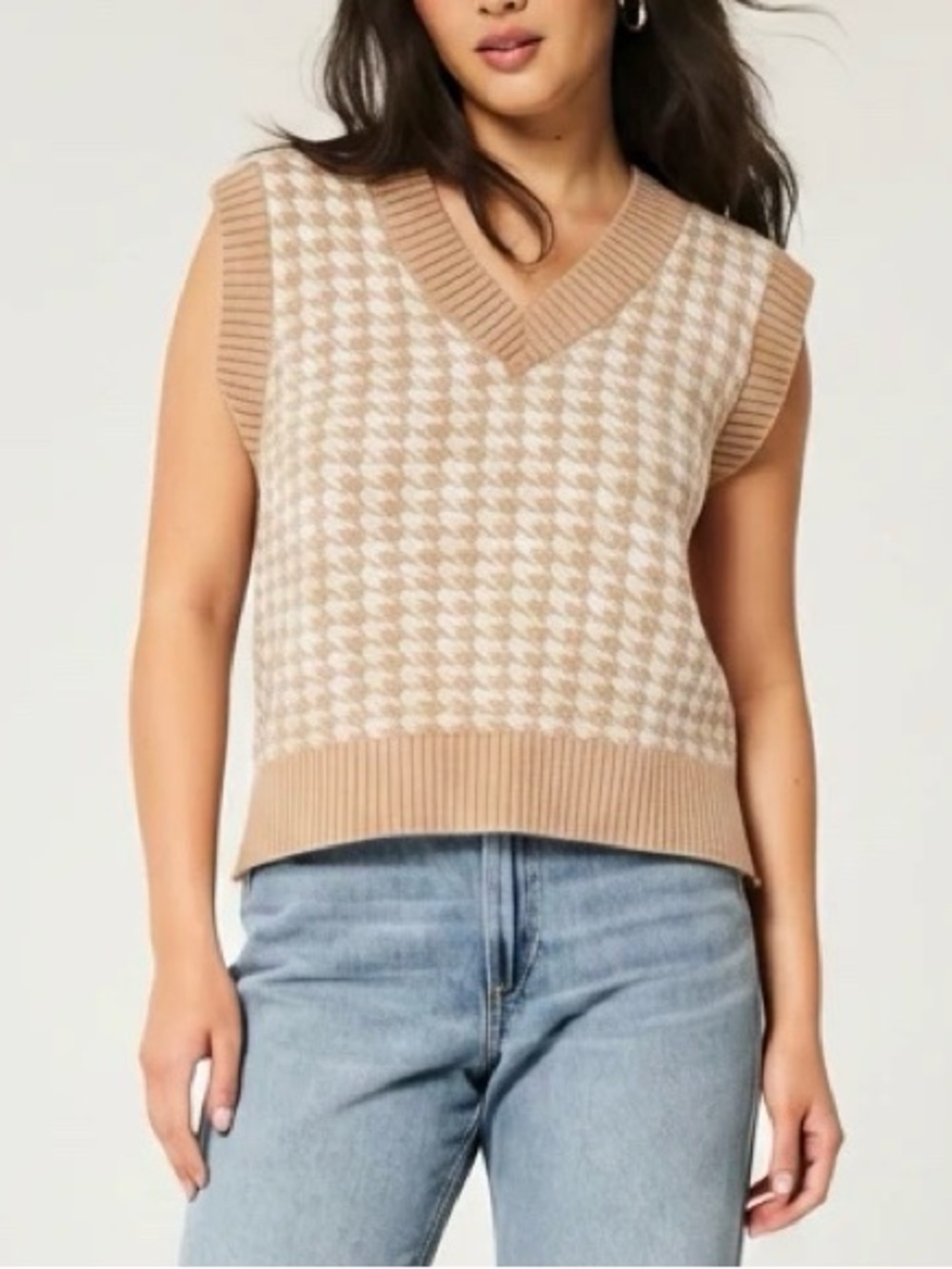 Tan Houndstooth Sweater Vest